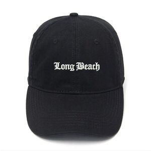 Long Beach Embroidered Black Hat: Coastal Pride, Stylish Design, Versatile Comfo